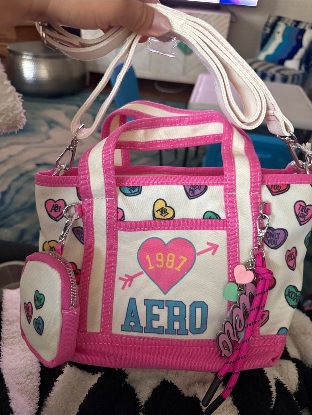NWT Aeropostale 1987 Pink Heart Canvas Mini Tote Bag